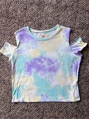 Hollister Women’s Pastel Tie-Dye Crop Top — Lavender, Mint, Pale Yellow - Size L